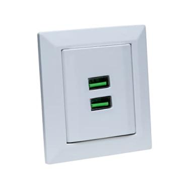 Imagem de Espelho de Tomada Duplo Chanfrado com 2 Usb 4.9A Branco