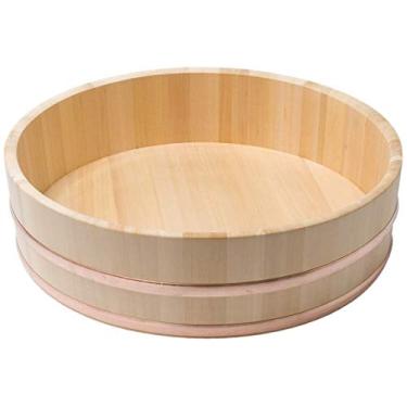 Imagem de JapanBargain 4597, Tigela de madeira japonesa para sushi e arroz Hangiri para sushi, restaurante, sushi, oke, cipreste, madeira, 39 cm de diâmetro, feita no Japão (39 cm)