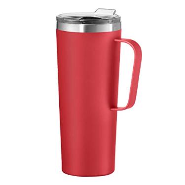 Imagem de OGGI Caneca térmica ThermoMug de aço inoxidável - parede dupla isolada a vácuo com alça e tampa, xícara de café, caneca de acampamento, garrafa térmica de viagem, 700 ml, vermelha