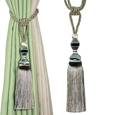 Imagem de Cortina de borla de bola pendurada borlas grandes borlas penduradas de luxo suporte de cortinas fivela corda de quarto acessórios, azul mix, 2 peças