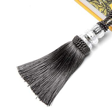 Imagem de 2 peças miçangas de cristal borla franja pendurada corda trançada borlas pingente DIY chave borla guarnição armário de cortina decoração de casa, carvão, 1 peça