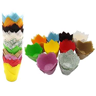 Imagem de 200 peças Forro de tulipa de cupcake para assar copos de papel cupcake e muffin para chás de bebê, casamentos, aniversários, colorido e natural (marrom, vermelho, amarelo, azul, verde, laranja, rosa, dourado, café), Ten Color