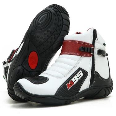 Imagem de Bota motociclista unissex Couro Cores Atron AS95 A Cor:VERMELHO;TAMANHO:43;Genero:Masculino