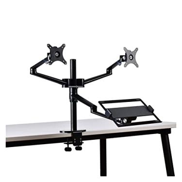 Imagem de Braço do Monitor Monitor e suporte para laptop, suporte de monitor de mola de gás Fit dois 17-32"telas curvas planas e 12-17" laptop com braçadeira C, base de montagem de grommet Suportes para Monito