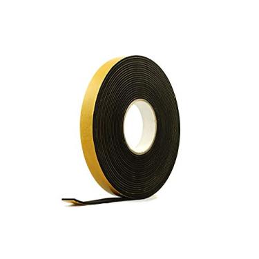 Imagem de Faixa de esponja autoadesiva preta de borracha de neoprene 1,27 cm de espessura x 10 m de comprimento - várias larguras disponíveis, Black with yellow backing tape, 1" wide