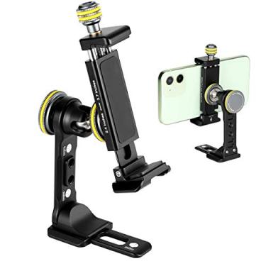 Imagem de Suporte de tripé de metal para iPhone – Suporte universal para celular com sapata fria, suporte giratório de 360°, suporte de parafuso de 6,35 mm, clipe ajustável, serve para iPhone 12 Pro, Samsung, s