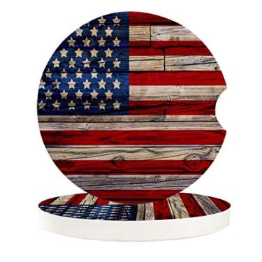 Imagem de Porta-copos Absorvente para porta-copos com bandeira americana vintage, pequeno porta-copos de cerâmica de 6,35 cm para mulheres, masculino, Memorial Day, UnitedStatesLSR6422, 2 Packs