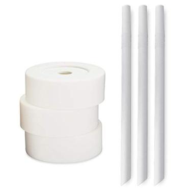 Imagem de All About Juicing Straw tampas – para garrafas de água de vidro exclusivas VAS – silicone, tampas reutilizáveis – copo de vidro – sucos, smoothies, kombucha, chá, água, Branco, 3 Pack Lids with Straws