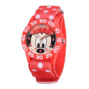Imagem de Disney Relógio infantil W001182 Minnie Mouse plástico Time Teacher vermelho bisel elástico pulseira de nylon