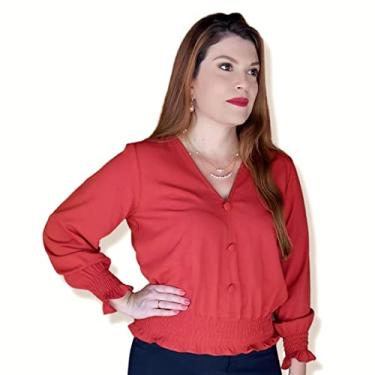 Imagem de Camisa Social Feminina Manga Longa Gola V Botões Viscolinho