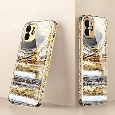 Imagem de Para iPhone 13 12 11 Pro Max Case Textura Floral 3D Pára-choque Lente de proteção total Câmera Capa de vidro temperado, ouro, para iPhone 11 Pro