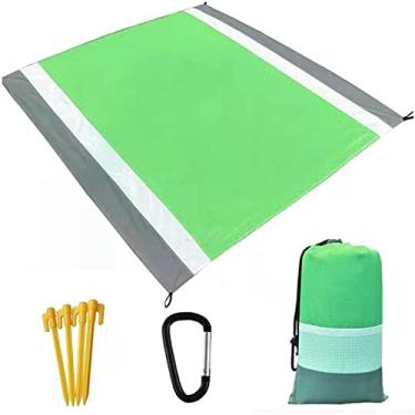 Imagem de Tapete de piquenique - Tapete à prova de umidade - Pano de piquenique - Portátil externo - À prova d'água e livre de areia - Tapete de piquenique espesso 78,88 x 82,7 polegadas (verde fruta cinza branco)