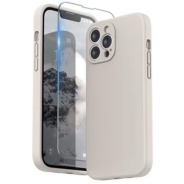 Imagem de SURPHY Capa compatível com iPhone 13 Pro Max com protetor de tela, (proteção da câmera + forro de microfibra macia), capa de telefone de silicone líquido de 6,7 polegadas 2021, pedra