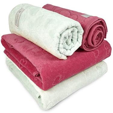 Imagem de Jogo de Banho 4 Peças Romance Dohler Aveludada 100% Algodão Toalha Fio Penteado Coração Borboleta (Verde/Rosa 10366)