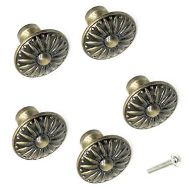 Imagem de Puxador de porta XMHF vintage redondo de liga de zinco puxador gaveta armário armário alça, Tradicional, sunflower 5pcs