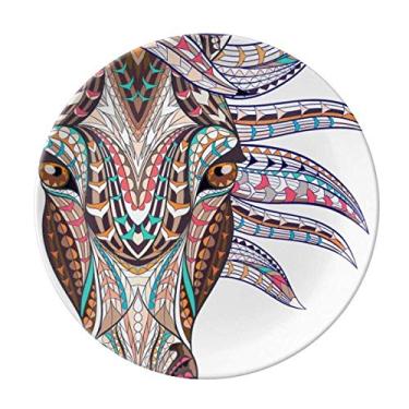 Imagem de Prato de design de cavalo colorido estilo mosaico decorativo de porcelana salver talheres, prato de jantar