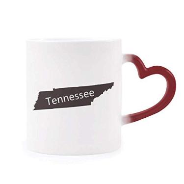 Imagem de Caneca sensível ao calor do Tennessee USA com contorno do mapa vermelho que muda de cor