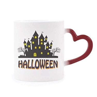 Imagem de Caneca de grés Happy Halloween Castelo de terror sensível ao calor com mudança de cor vermelha