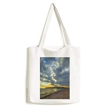 Imagem de Bolsa de lona com imagem de natureza ciência oceano água céu nuvem bolsa de compras casual bolsa de mão