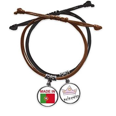 Imagem de DIYthinker Pulseira de couro feita em Portugal Country Love com corrente de mão e pulseira de princesa