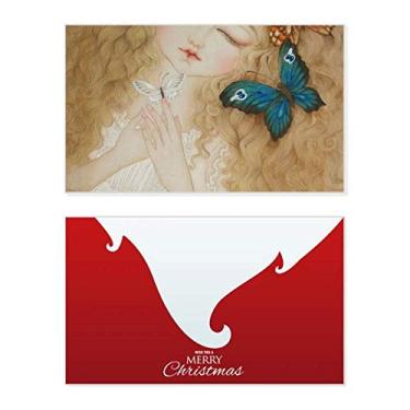 Imagem de Vestido Borboleta Pretty Girl Pintura Chinesa Feriado Feliz Natal Cartão de Parabéns Mensagem de Letras de Natal