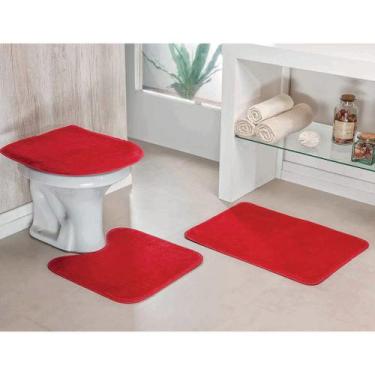 Imagem de Kit De Banheiro Vermelho Liso Clássico 3 Peças Antiderrapante - Guga T