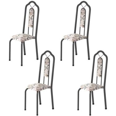 Imagem de Kit 4 Cadeiras Tubular Bianca Soma Móveis Martelado Prata/Arabesco