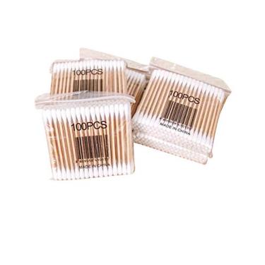 Imagem de Dressnu Cotonetes de algodão 100 peças em bambu limpeza para cuidados e orelhas Huapan algodão biodegradável vara branca + 5 pacotes 8 cm