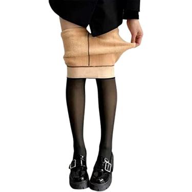Imagem de Meia Calça Térmica Translucida Feminina Peluciada Grossa Fio 220 c/Pé Plus Size Slim (Único - veste tam. 36 ao 52, Preta Translúcida)