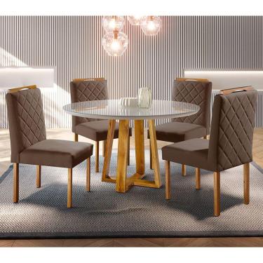 Imagem de Conjunto Sala de Jantar 4 Lugares Mesa Redonda 1,0m e 4 Cadeiras Moveis Mix