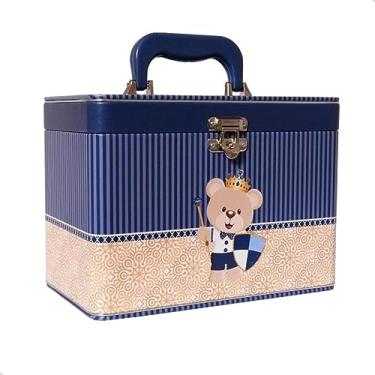 Imagem de Maleta Box 10x15 600 fotos 6 Álbuns Fotográficos URSO ESCUDO Azul Coroa Principe Bebê