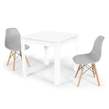 Imagem de Conjunto Mesa de Jantar Quadrada Sofia Branca 80x80cm com 2 Cadeiras Eames Eiffel - Cinza