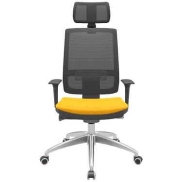 Imagem de Cadeira Office Brizza Tela Preta Com Encosto Assento Poliéster Amarelo