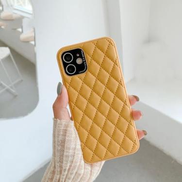 Imagem de Luxo pára-choques proteção treliça capa de telefone de couro duro para iphone 13 12 pro max 7 8 plus x xs xr 11 se 2022 capa de lente de metal, amarelo, para iphone x