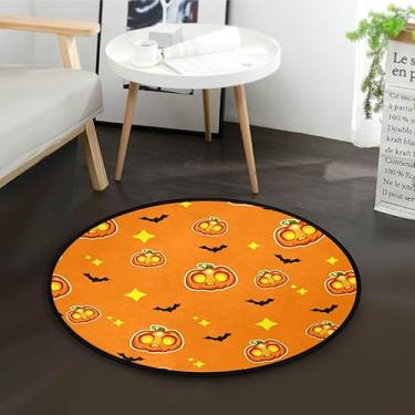 Imagem de Tapetes de área laranja de abóboras fofas de Halloween tapete redondo antiderrapante tapete de decoração de casa tapetes de 9,5 cm de diâmetro para dormitório bonito decoração de quarto