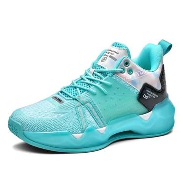 Imagem de Bolognifi Tênis de basquete masculino de cano alto para treinamento ao ar livre, tênis de corrida antiderrapante e absorvente de choque, botas de basquete presente (Color : Green, Size : 37 BR)