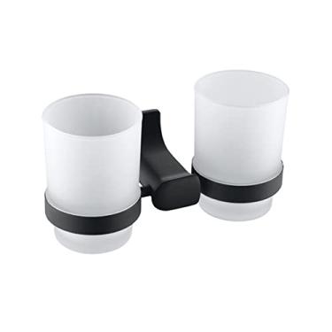 Imagem de Suporte de papel higiênico de aço inoxidável, preto, zinco, gancho de parede, toalha, saboneteira, copo de vidro, banheiro, suporte de copo duplo