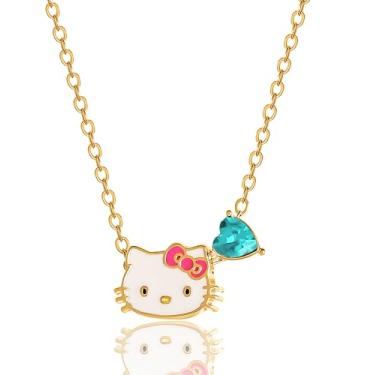Imagem de Hello Kitty Colar Sanrio Gifts Pedra do mês de nascimento 45,7 cm, colar banhado a ouro 18 quilates, licença oficial da joia, Latão, Pedra de vidro