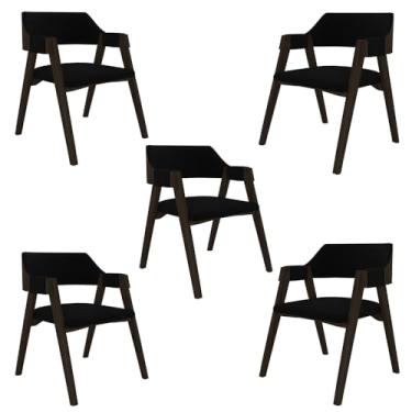 Imagem de Kit 5 Cadeiras Sala de Jantar e Jogos Carteados Madeira Maciça Poker Veludo Preto/Capuccino G42 - Gran Belo