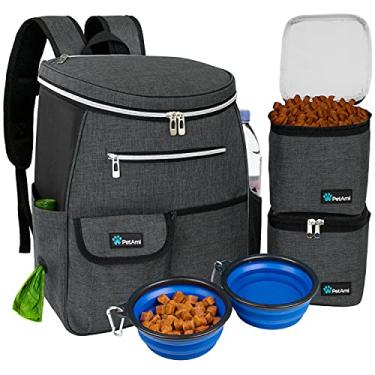 Imagem de Mochila de viagem para cães PetAmi | Organizador de mochila com dispensador de cocô, bolso multifuncional, bolsa de recipiente de alimentos, tigela dobrável | Conjunto de viagem perfeito para cães, gatos (carvão)