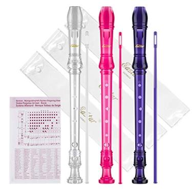 Imagem de Eastar Instrumento de gravador soprano para crianças iniciantes, conjunto de gravador de chaves C alemão com 3 peças com kit de limpeza, bolsa de armazenamento, gráfico de dedos, ERS-3G1, aprovado