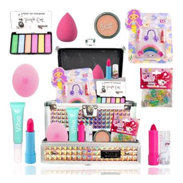 Imagem de Maleta Kit Maquiagem Infantil Ruby Batom Blush Sombra Esponj Maleta Maquiagem Infantil Kit Completo