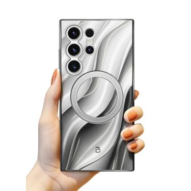 Imagem de i-Blason Capa para Samsung Galaxy S24 Ultra MagSafe e S Pen compatível [anti-impressões digitais] [proteção de nível militar] Capa protetora fina fosca anti-arranhões magnética para S24 Ultra (prata)