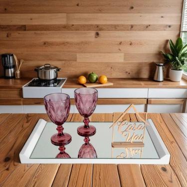 Imagem de Bandeja Decorativa Liz Espelho Cristal 50x28 Branco