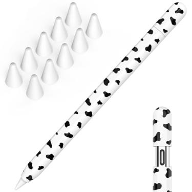 Imagem de NIUTRENDZ Capa com estampa de vaca para Apple Pencil USB-C capa protetora de silicone para Apple Pencil (USB-C) acessórios com 10 peças de pontas para Apple Pencil (preto)