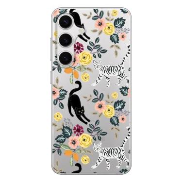 Imagem de Blingy's Capa para Samsung Galaxy S24 Plus, design de gato divertido para mulheres e meninas com estampa de flores fofas estilo animal floral transparente macio TPU capa transparente 6,7 polegadas