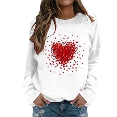 Imagem de Suéter de coração feminino Love Heart Stripes Camiseta Slim Fit Raglans Tops manga longa, Branco, M
