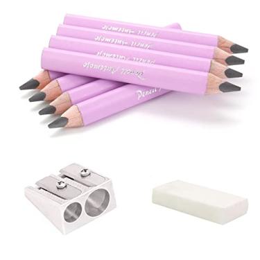 Imagem de Lápis de gordura triangular curto de 8,89 cm, refil espesso e gordo, mini lápis de madeira, adequado para escrita à mão e pintura de crianças em idade pré-escolar e jardim de infância (8 rosa claro, refil de gordura de 5 mm)