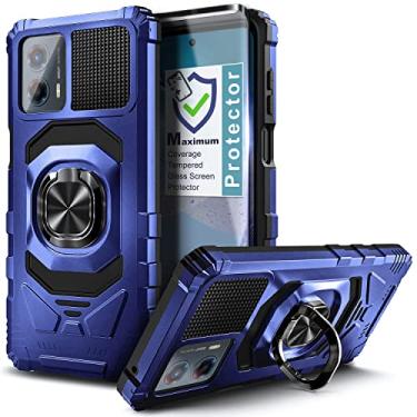 Imagem de WDHD Capa compatível com Motorola Moto G 5G (2023) com protetor de tela de vidro temperado (cobertura máxima), proteção total [grau militar], capa magnética com suporte de anel de carro (azul)