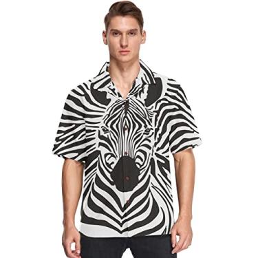 Imagem de visesunny Zebra Animal Camisa havaiana casual masculina abotoada manga curta praia Aloha camisas, Multicolorido, G